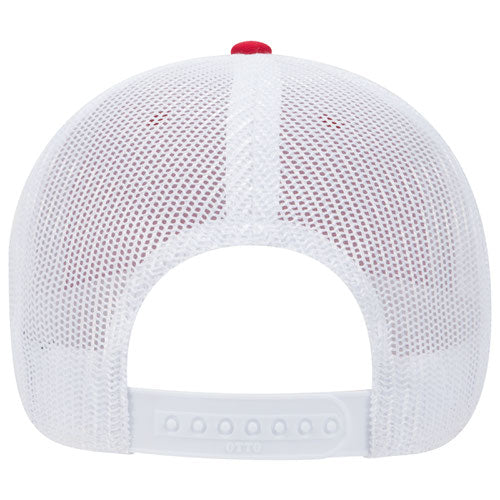 OTTO CAP 6 Panel Low Profile Mesh Back Trucker Hat -Red/Red/Wht