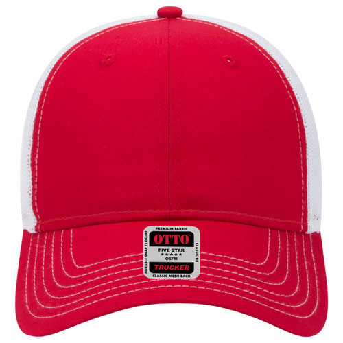 OTTO CAP 6 Panel Low Profile Mesh Back Trucker Hat -Red/Red/Wht