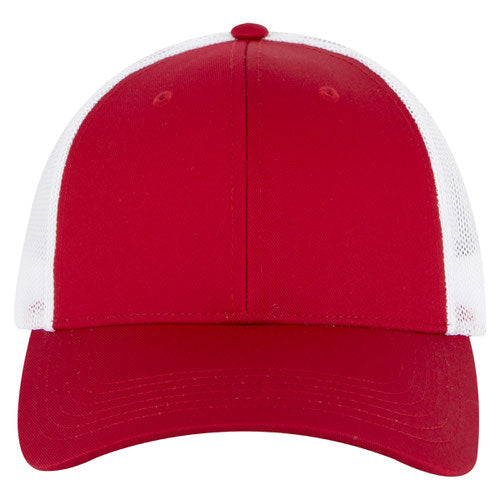 OTTO CAP 6 Panel Low Profile Mesh Back Trucker Hat - Red/Wht/Red