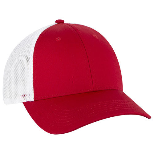 OTTO CAP 6 Panel Low Profile Mesh Back Trucker Hat - Red/Wht/Red