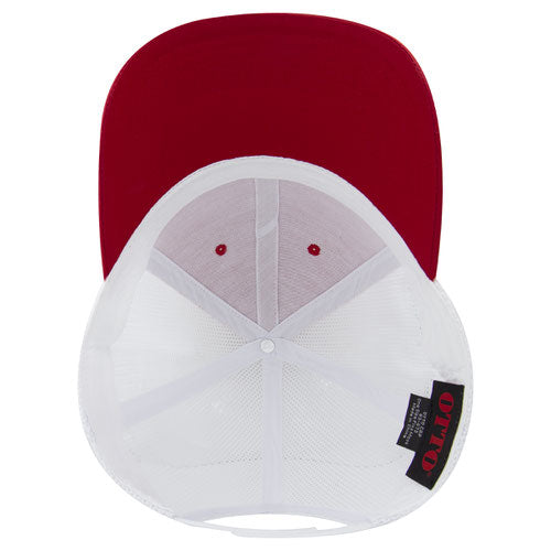 OTTO CAP 6 Panel Low Profile Mesh Back Trucker Hat - Red/Wht/Red