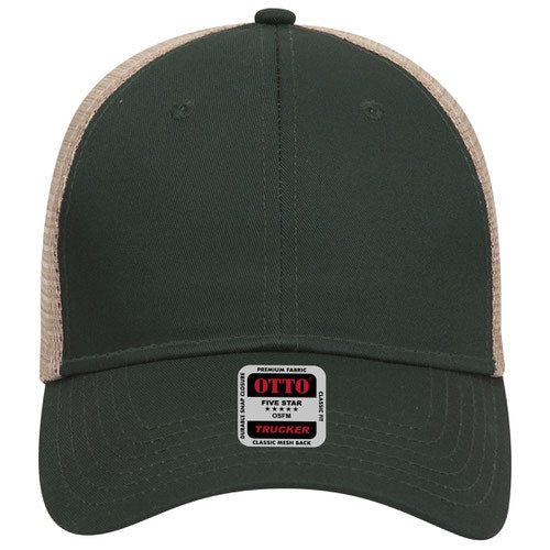 OTTO CAP 6 Panel Low Profile Mesh Back Trucker Hat - Dk Grn/Khaki