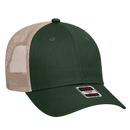 OTTO CAP 6 Panel Low Profile Mesh Back Trucker Hat - Dk Grn/Khaki