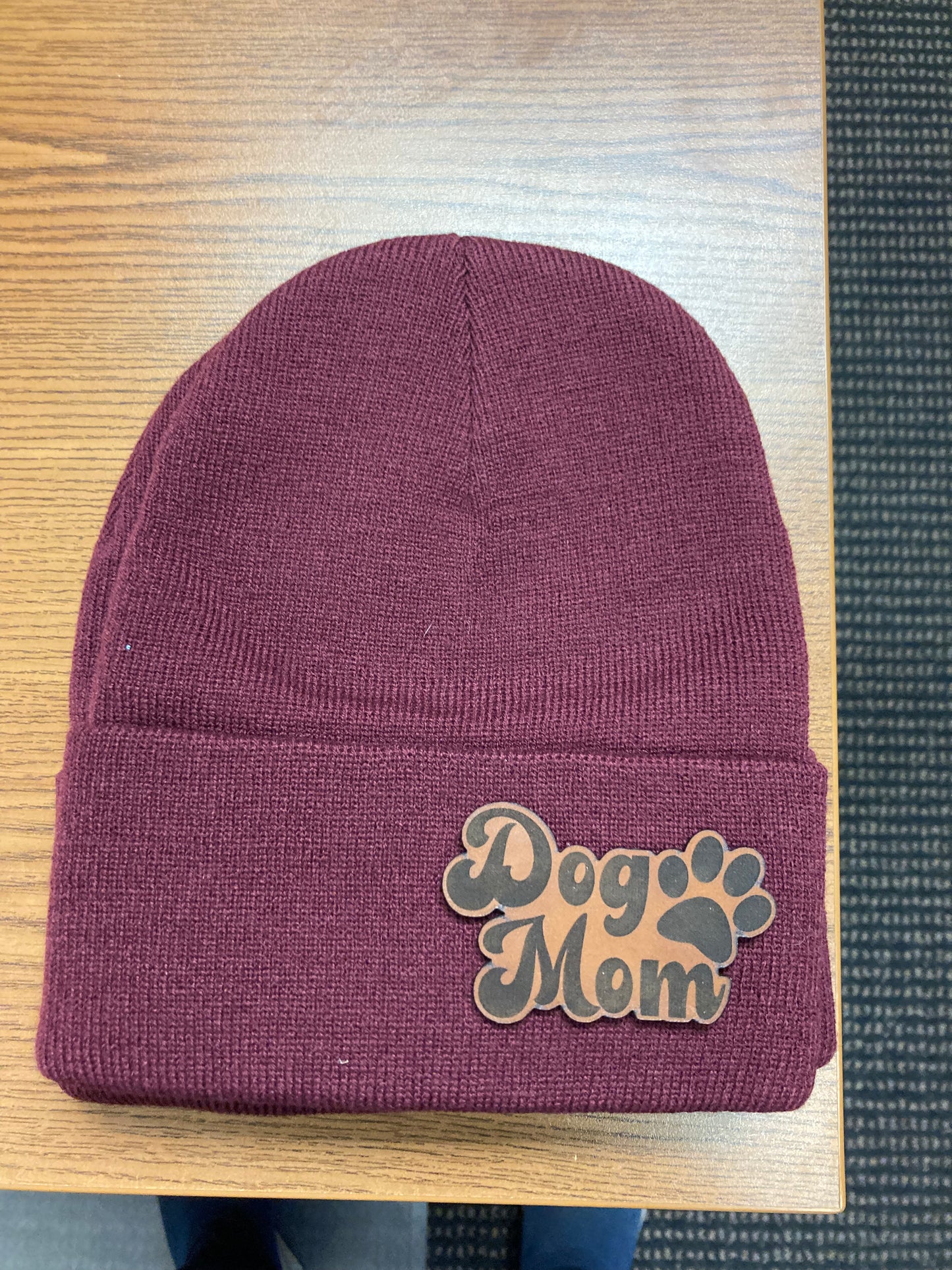 Dog Mom Maroon Beanie