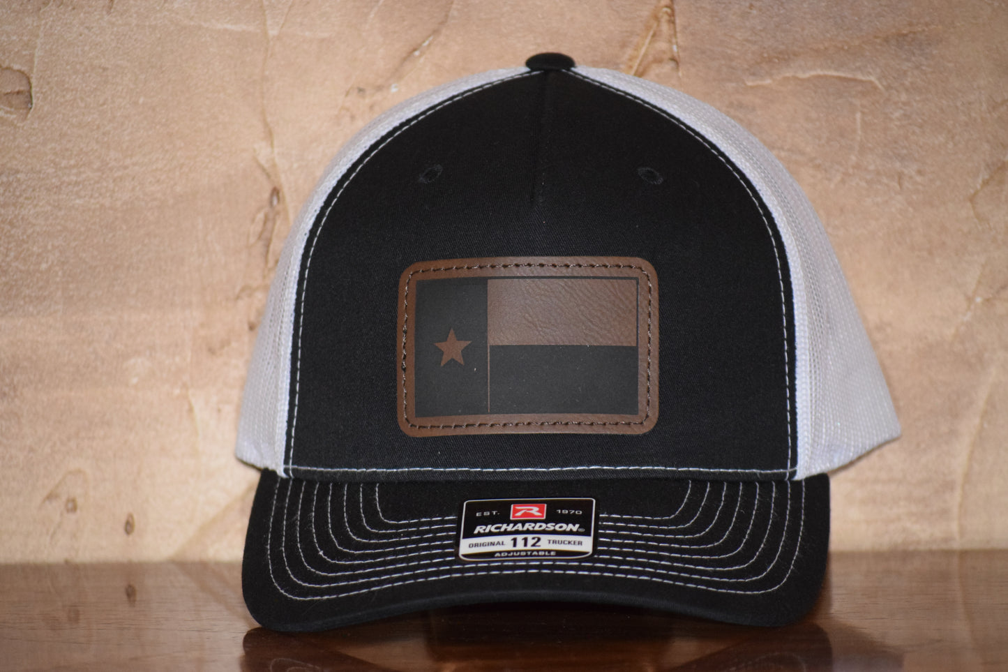 Texas Leather Patch Cap--Richardson 112 Blk/Blk/White